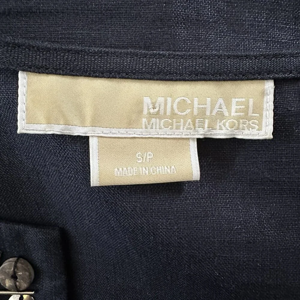 Michael Kors Small Navy 100% Linen Tunic Shirt Embellished Top 3/4 Sleeve Office - Picture 8 of 10